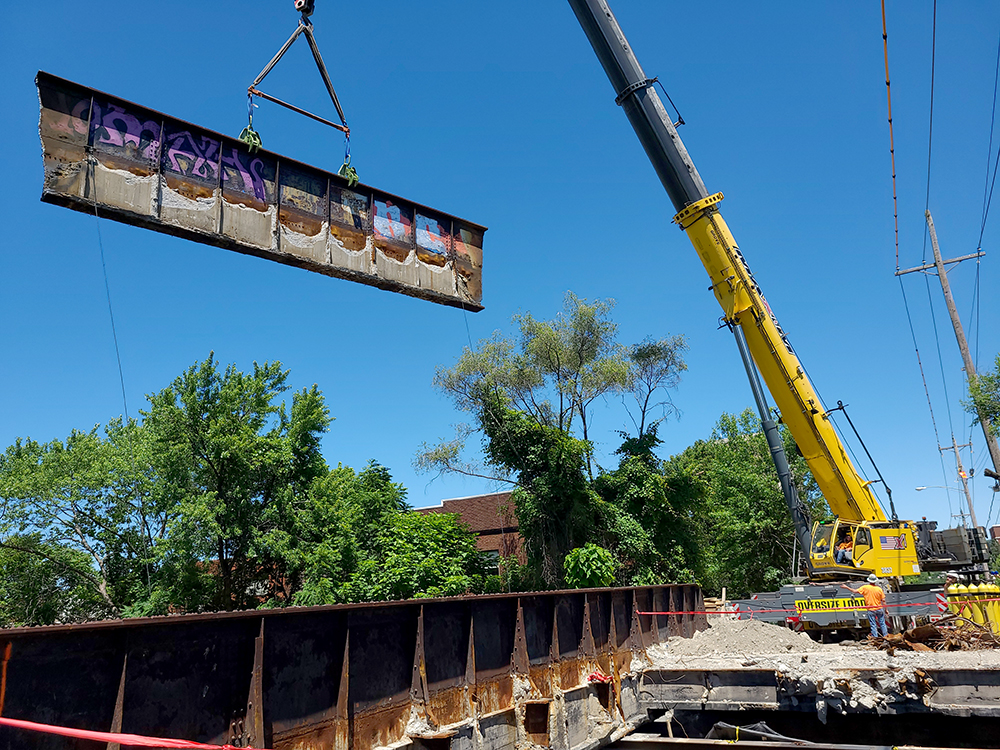 Kenton County Bridge Over CSX Demolition-crane